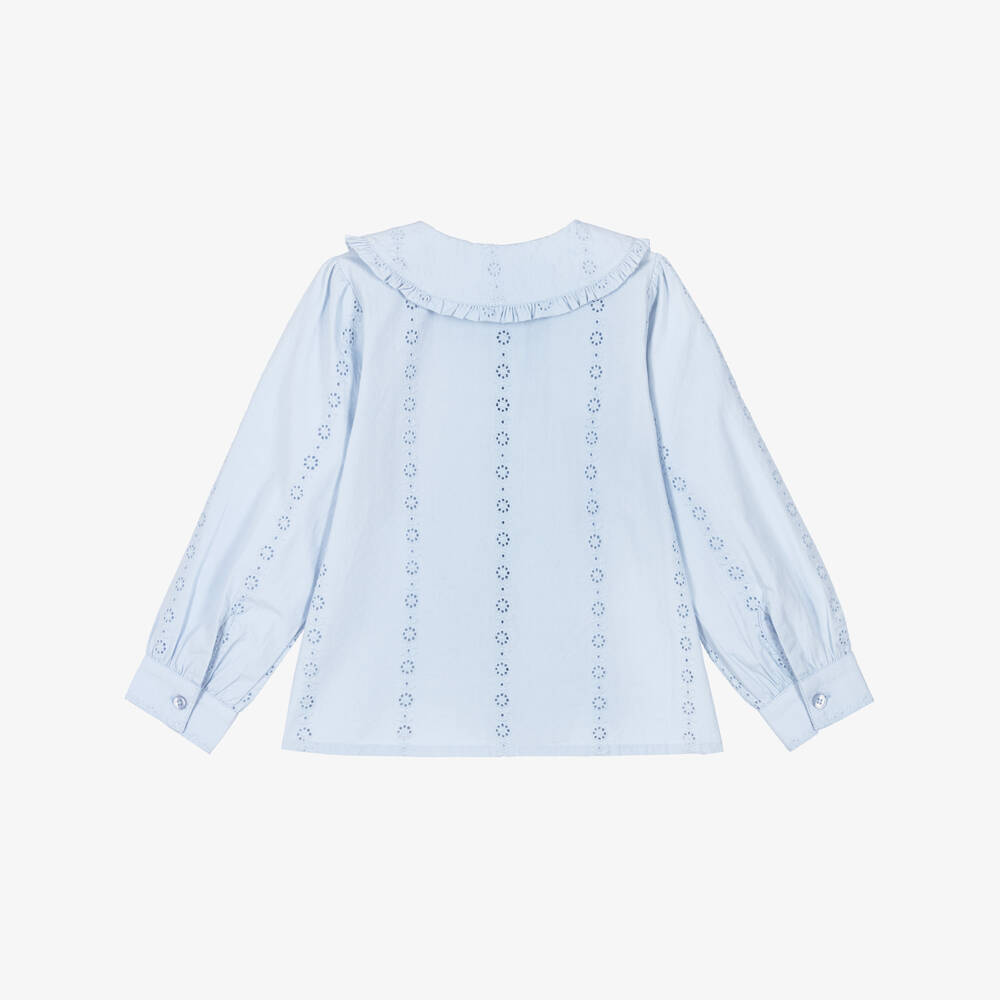 NAME IT-Girls Pale Blue Cotton Blouse | Childrensalon