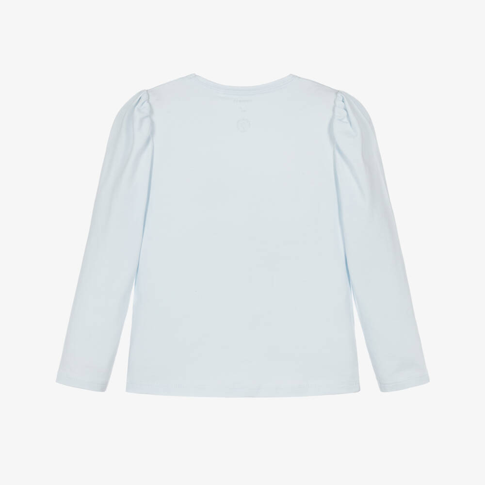 NAME IT-Girls Pale Blue Organic Cotton Top with Pink Unicorn  | Childrensalon