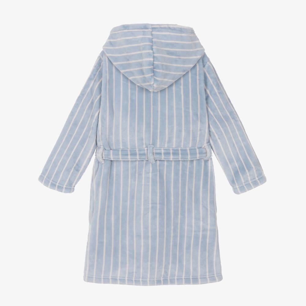 NAME IT-Girls Pale Blue Plush Dressing Gown with Pink Stripes | Childrensalon