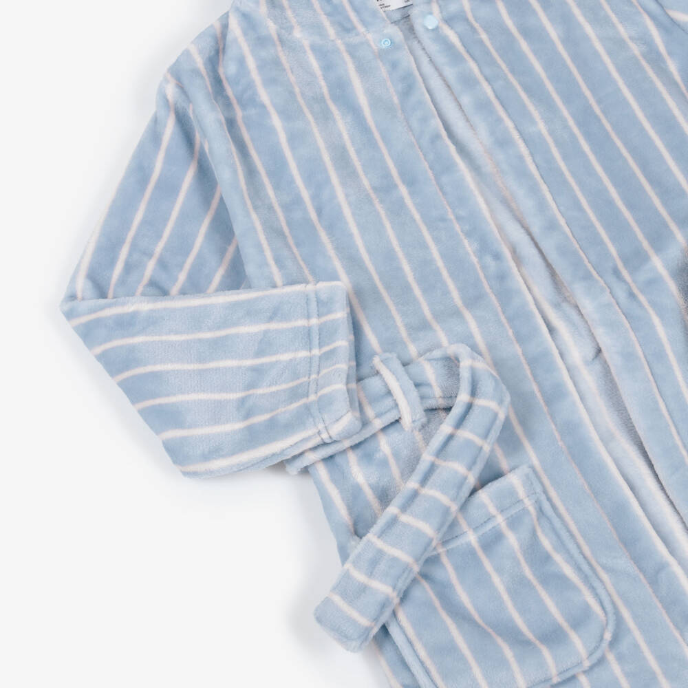 NAME IT-Girls Pale Blue Plush Dressing Gown with Pink Stripes | Childrensalon