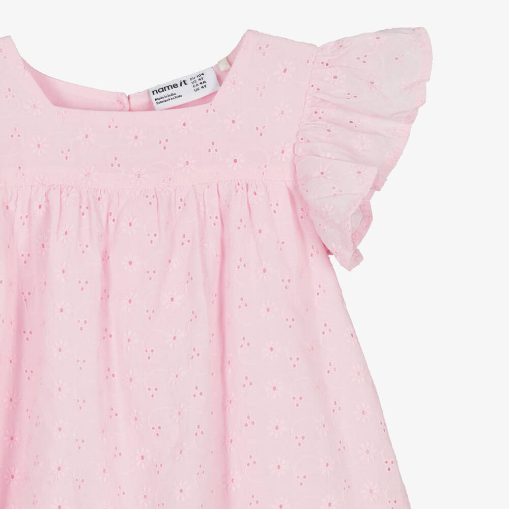 NAME IT-Girls Pale Pink Cotton Broderie Anglaise Blouse | Childrensalon