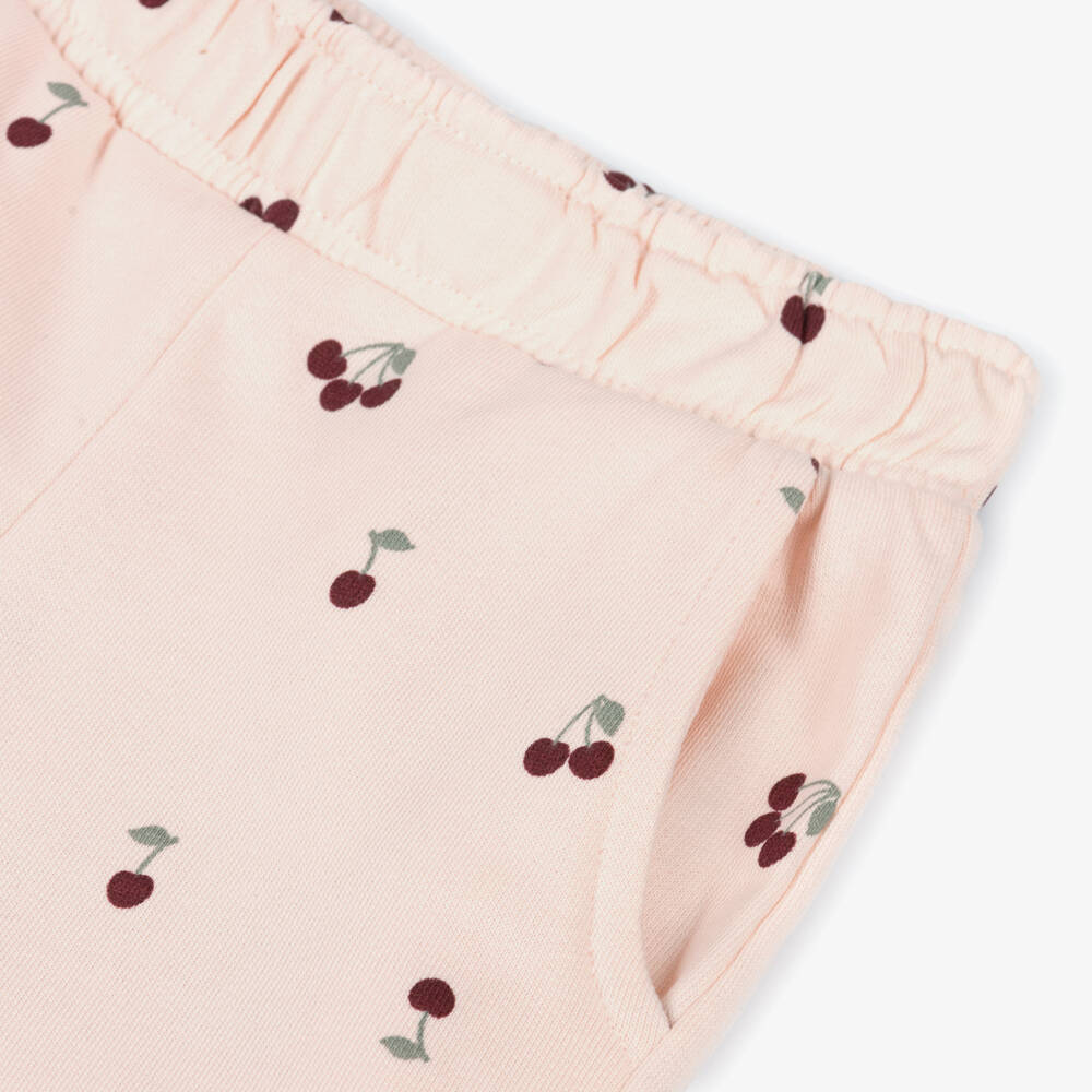 NAME IT-Girls Pale Pink Cotton Joggers with Cherry Print | Childrensalon