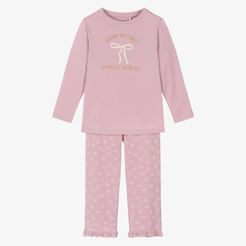 NAME IT-Пижама розовая хлопковая с принтом бантиков для девочек | Childrensalon
