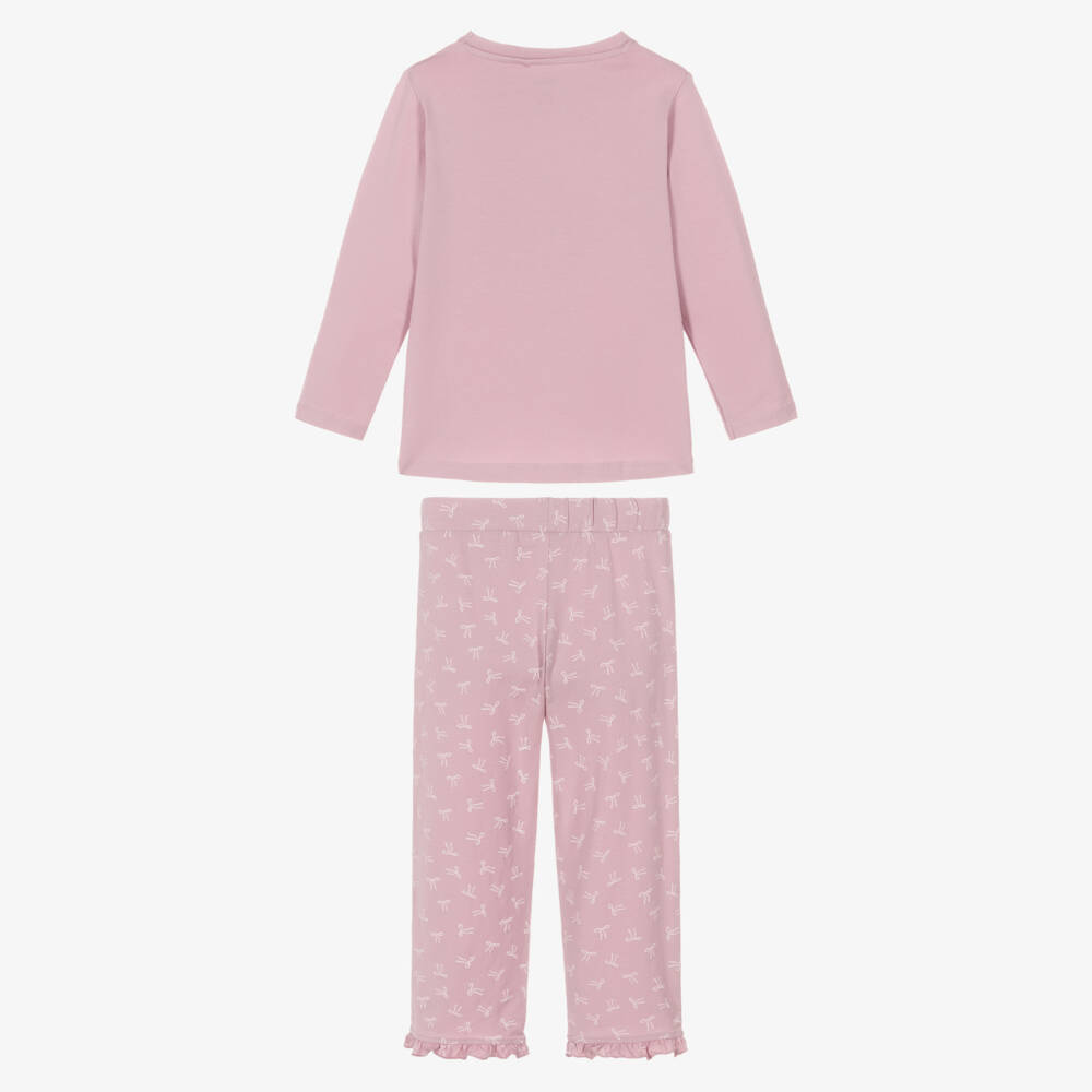 NAME IT-Girls Pale Pink Cotton Pyjamas with Bow Print | Childrensalon