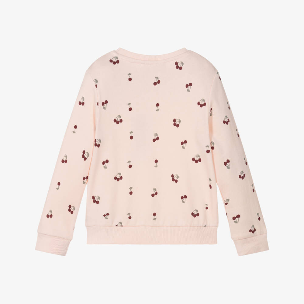 NAME IT-Girls Pale Pink Cotton Sweatshirt with Cherry Print | Childrensalon