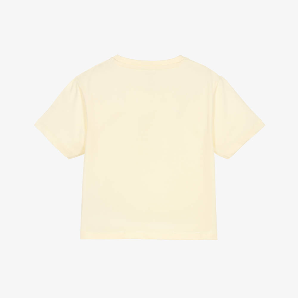 NAME IT-Girls Pale Yellow Organic Cotton Floral Rabbit T-Shirt | Childrensalon