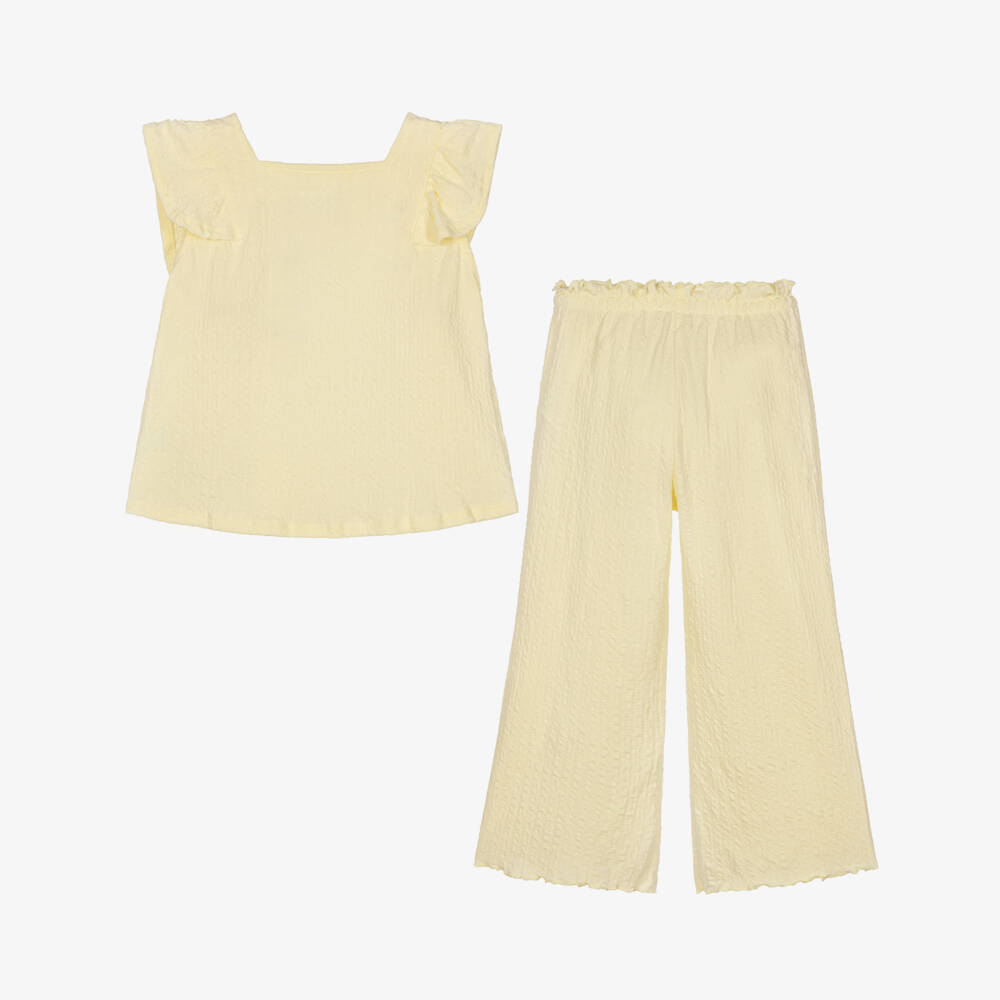 NAME IT-Girls Pale Yellow Textured Jersey Trouser Set | Childrensalon