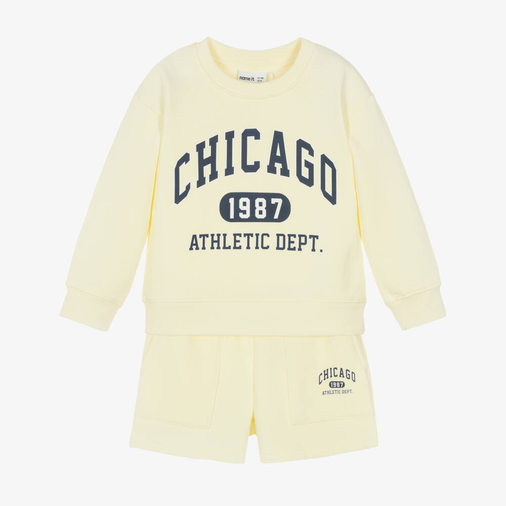NAME IT-Girls Pastel Yellow Sweatshirt Jersey Shorts Set | Childrensalon
