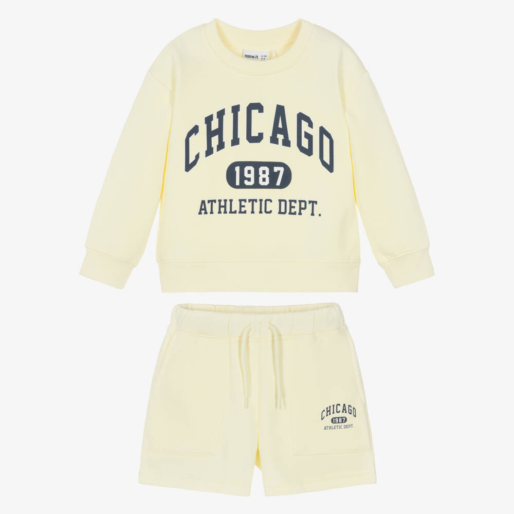 NAME IT-Girls Pastel Yellow Sweatshirt Jersey Shorts Set | Childrensalon