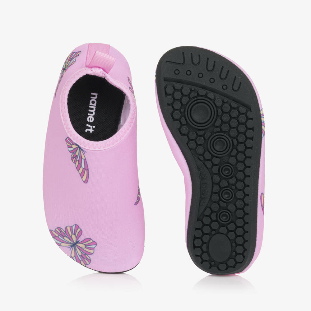 NAME IT-Girls Pink Aqua Shoes with Butterfly Print (UPF50+) | Childrensalon
