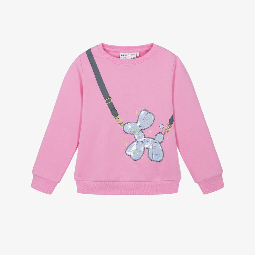 NAME IT-Girls Pink Balloon Dog Sweatshirt | Childrensalon