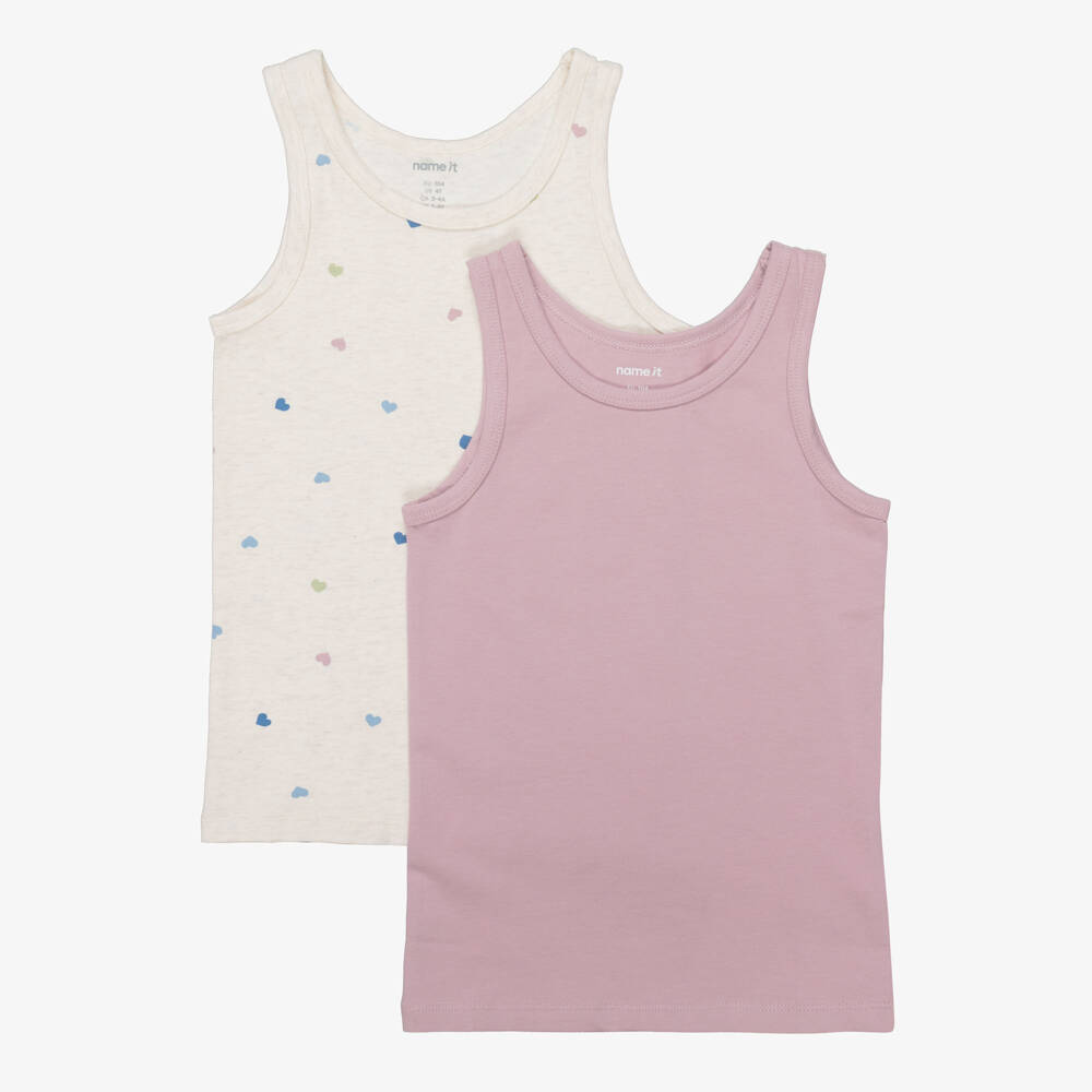 NAME IT-Girls Pink & Beige Organic Cotton Vest Tops (2 Pack) | Childrensalon