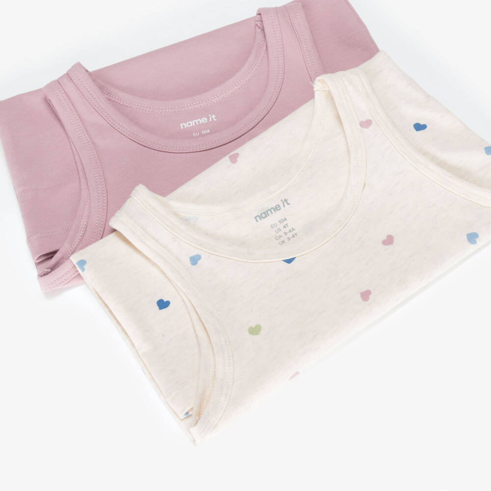NAME IT-Girls Pink & Beige Organic Cotton Vest Tops (2 Pack) | Childrensalon
