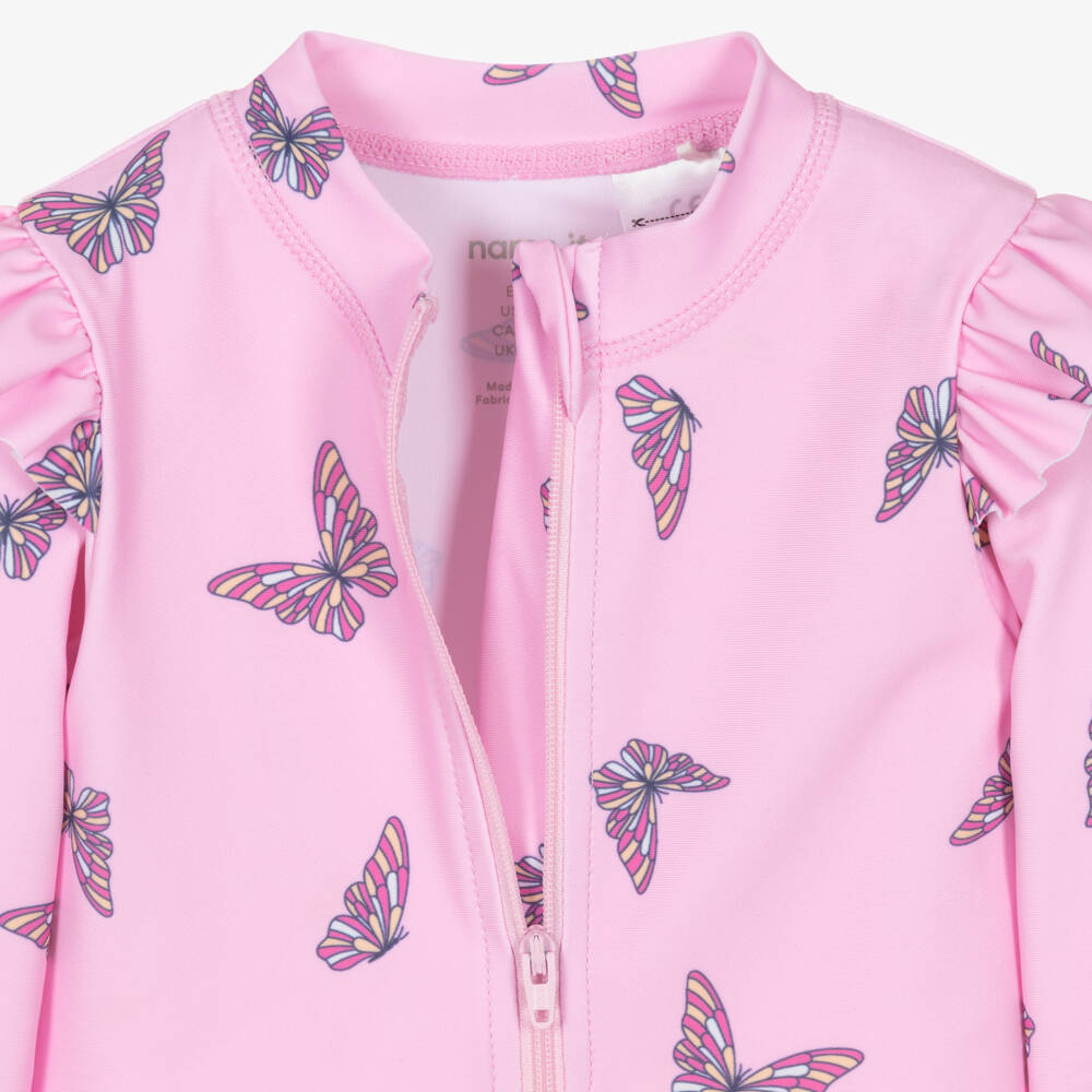 NAME IT-Girls Pink Butterfly Print Sun Suit (UPF50+) | Childrensalon