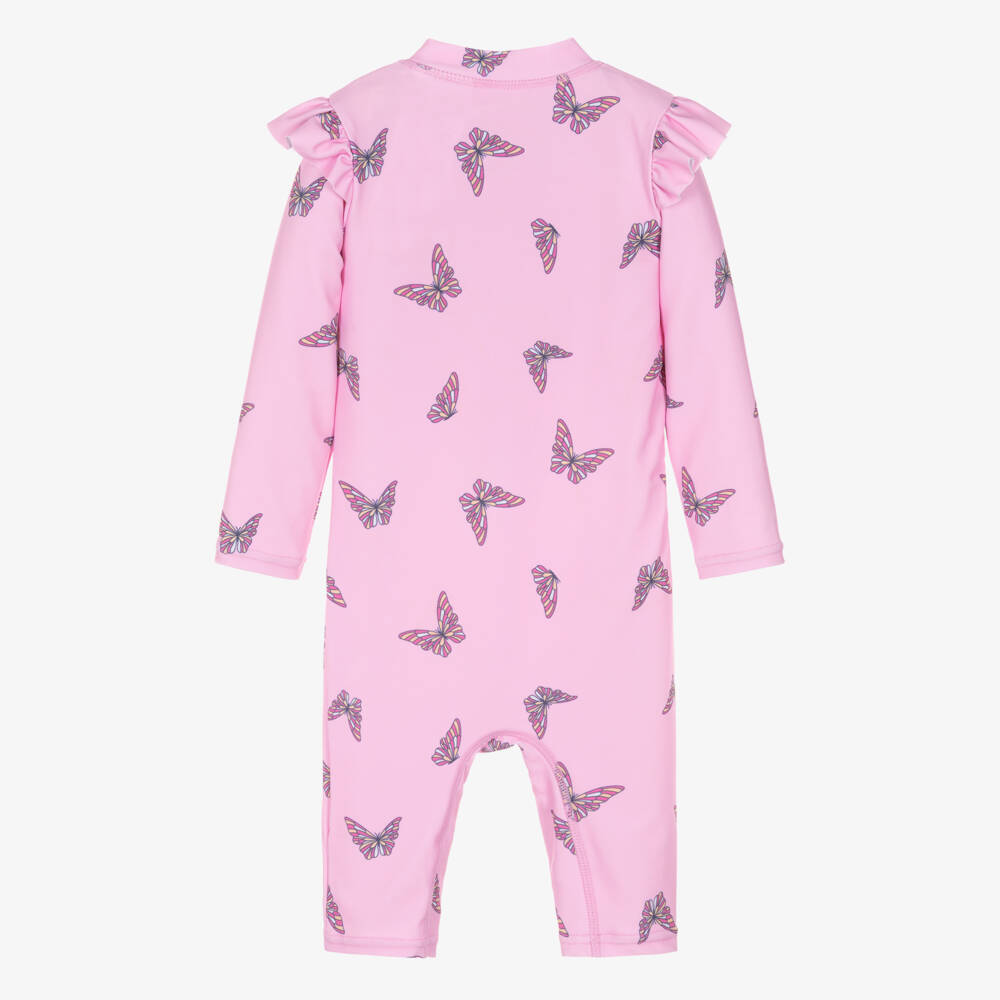 NAME IT-Girls Pink Butterfly Print Sun Suit (UPF50+) | Childrensalon
