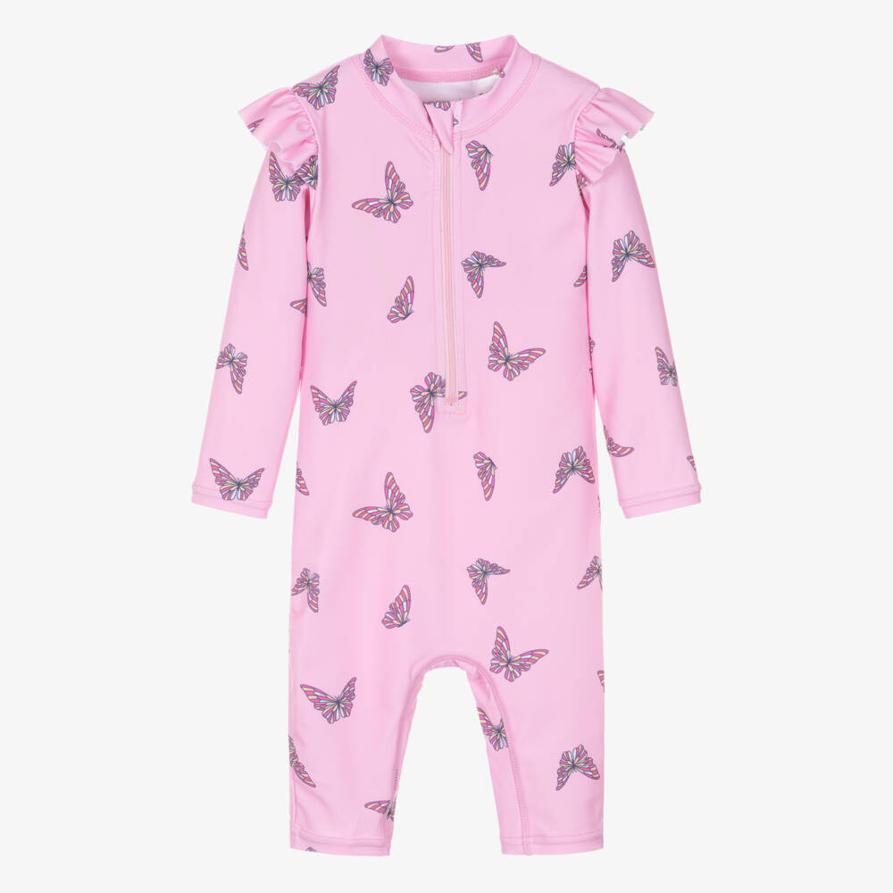 NAME IT-Girls Pink Butterfly Print Sun Suit (UPF50+) | Childrensalon