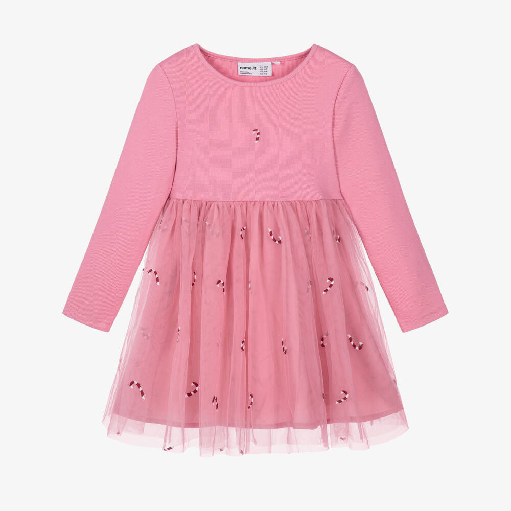 NAME IT-Girls Pink Candy Cane Dress | Childrensalon