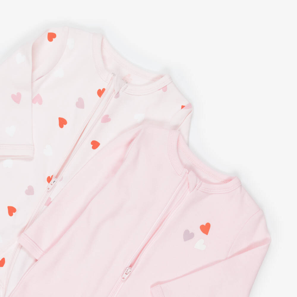 NAME IT-Girls Pink Cotton Babygrows with Hearts (2 Pack) | Childrensalon