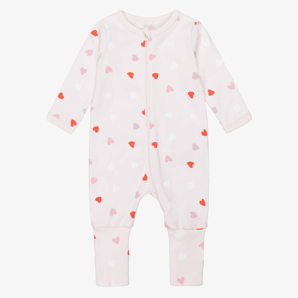 NAME IT-Girls Pink Cotton Babygrows with Hearts (2 Pack) | Childrensalon