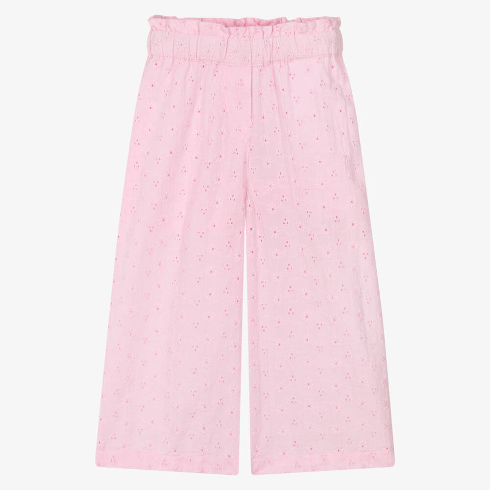 NAME IT-Girls Pink Cotton Broderie Anglaise Trousers | Childrensalon