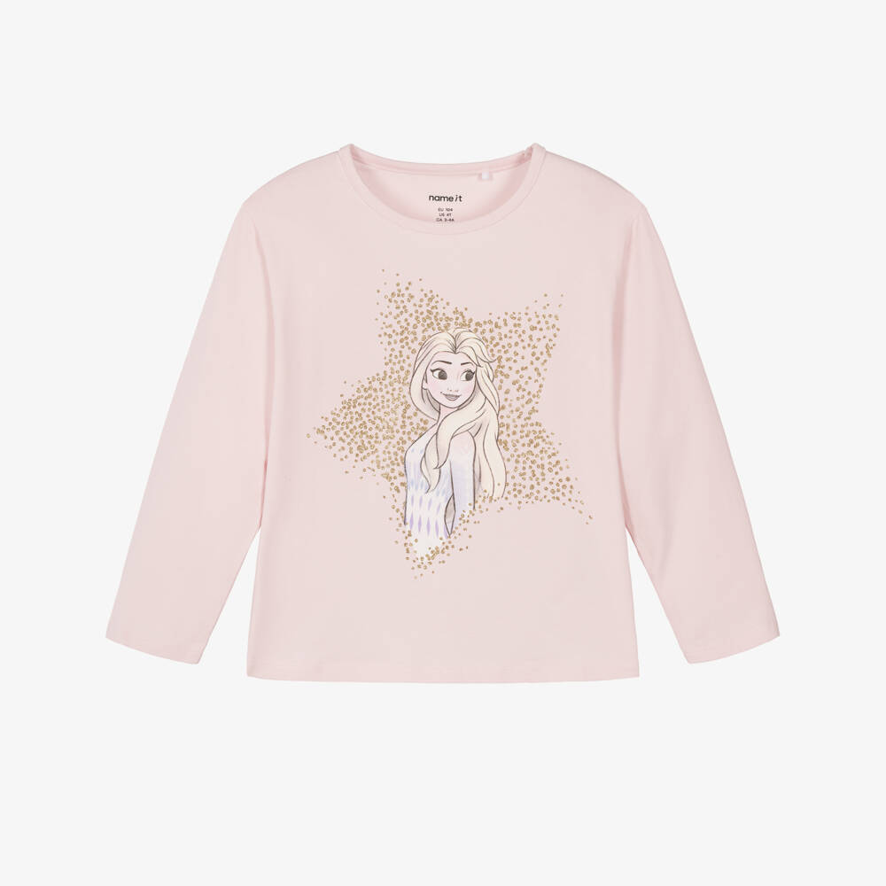 NAME IT-Girls Pink Cotton Disney Top with Elsa Print | Childrensalon