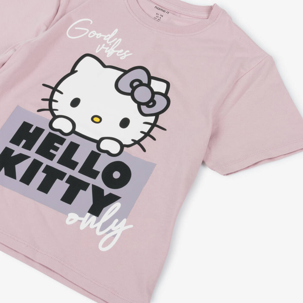 NAME IT-Футболка розовая хлопковая Hello Kitty & Good Vibes для девочек | Childrensalon