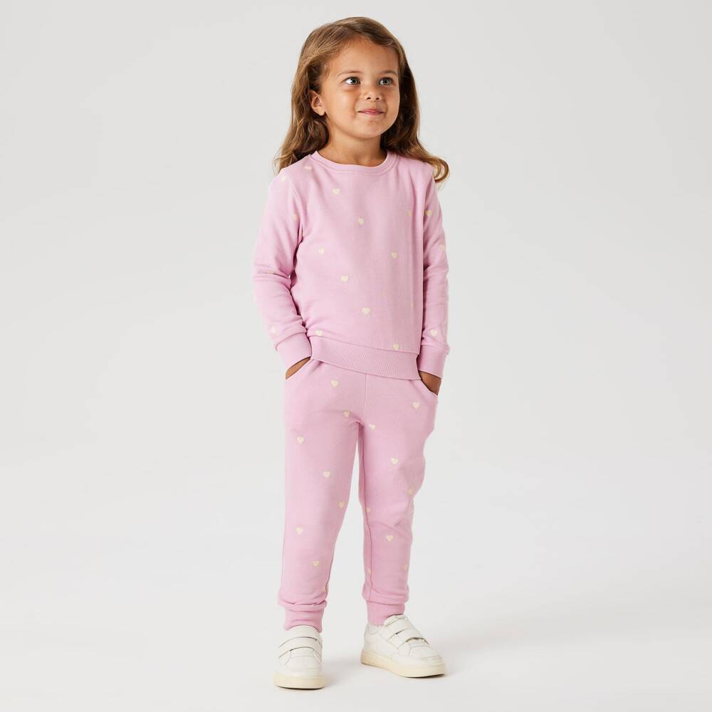 NAME IT-Girls Pink Cotton Joggers with Ivory Hearts | Childrensalon