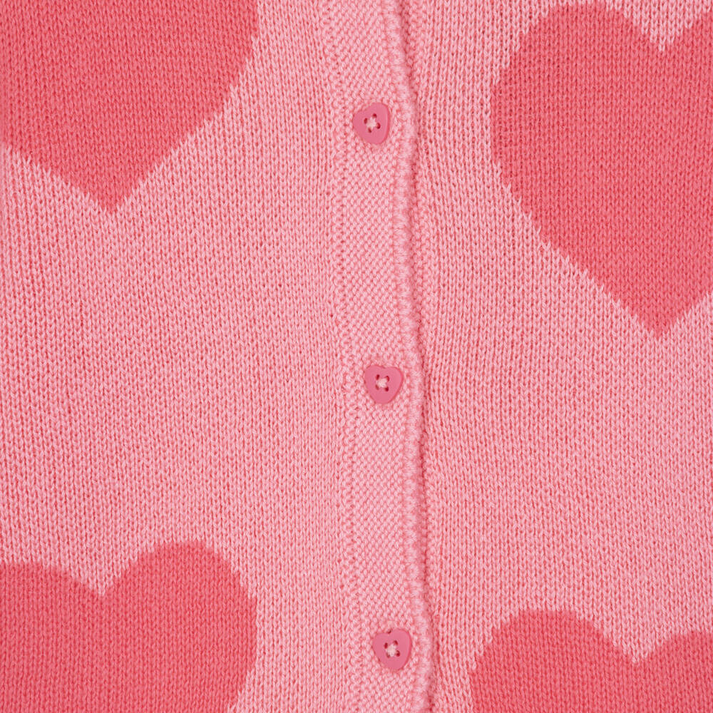 NAME IT-Girls Pink Cotton Knit Cardigan with Heart Motifs | Childrensalon