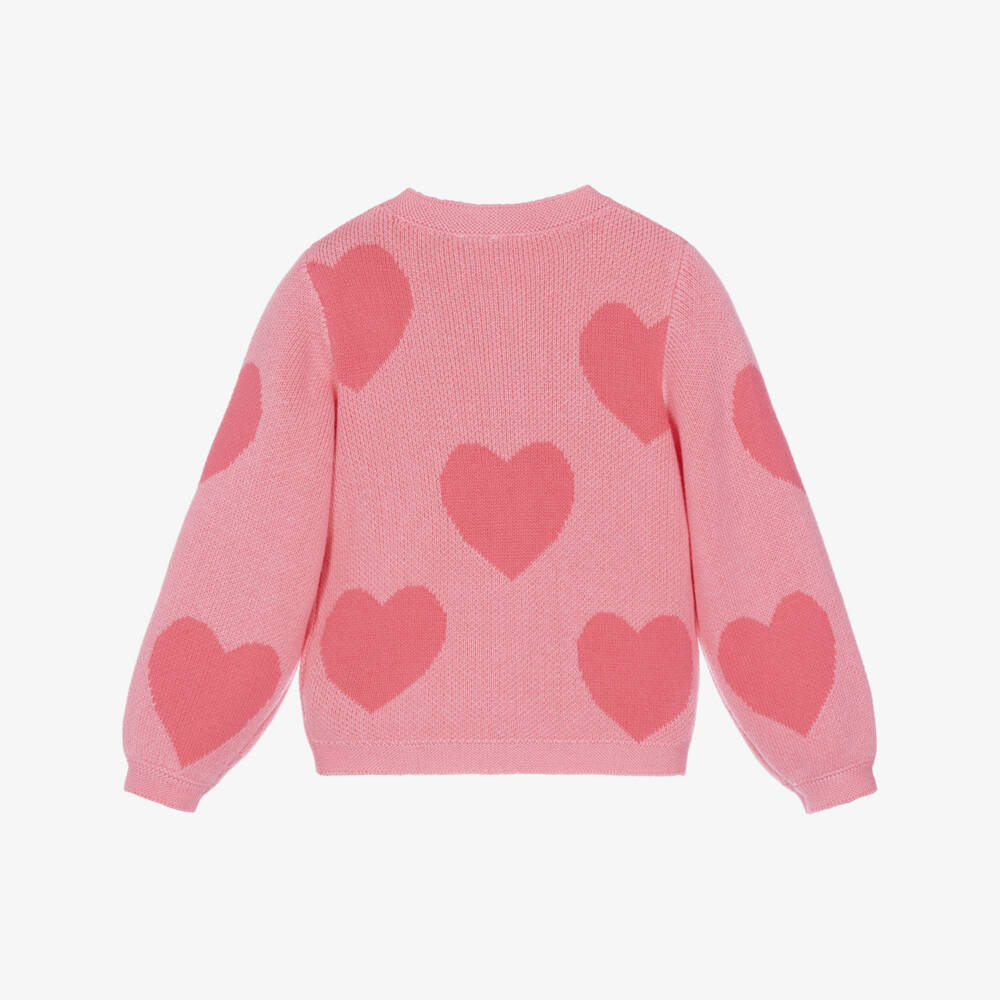 NAME IT-Girls Pink Cotton Knit Cardigan with Heart Motifs | Childrensalon