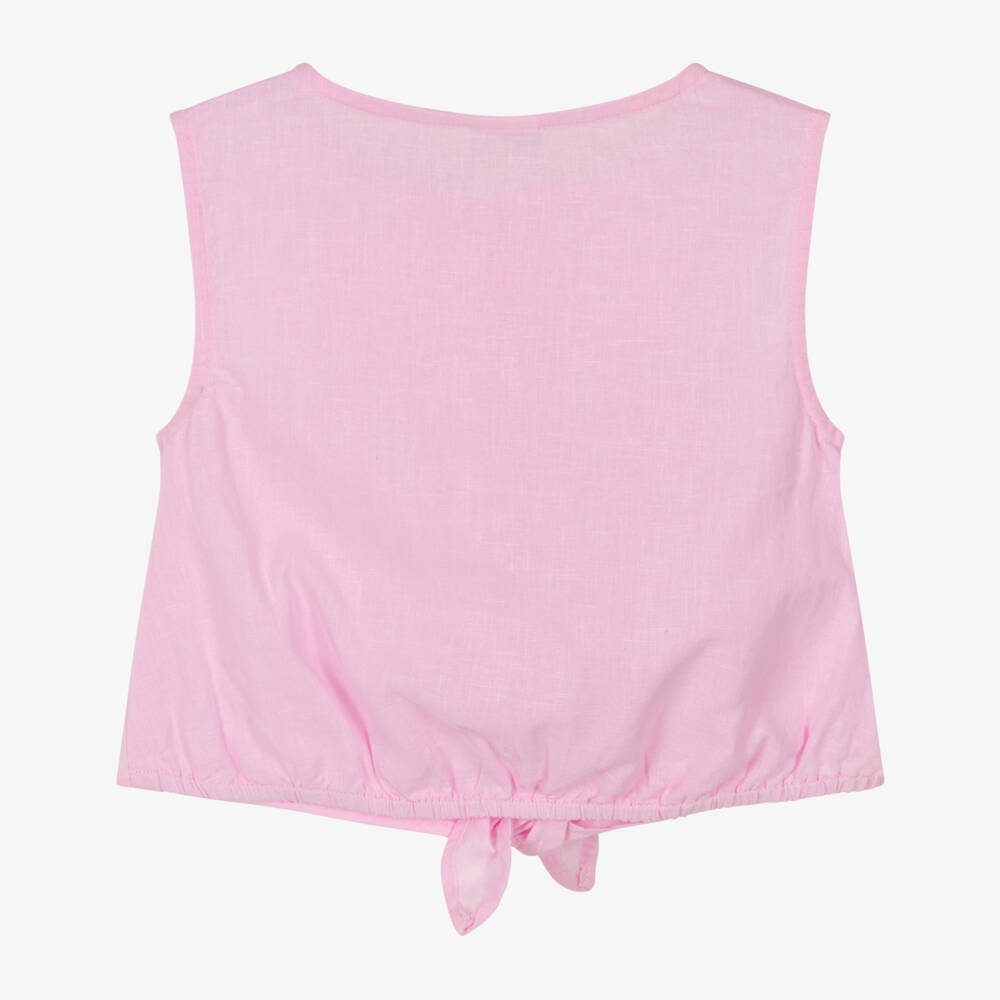 NAME IT-Girls Pink Cotton & Linen Tie-Front Blouse | Childrensalon