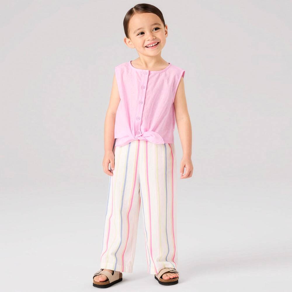 NAME IT-Girls Pink Cotton & Linen Tie-Front Blouse | Childrensalon