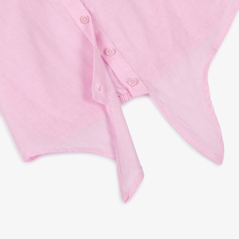 NAME IT-Girls Pink Cotton & Linen Tie-Front Blouse | Childrensalon