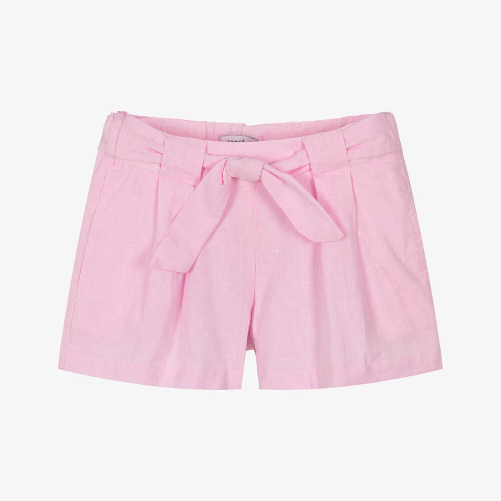 NAME IT-Girls Pink Cotton & Linen Tie Waist Shorts | Childrensalon