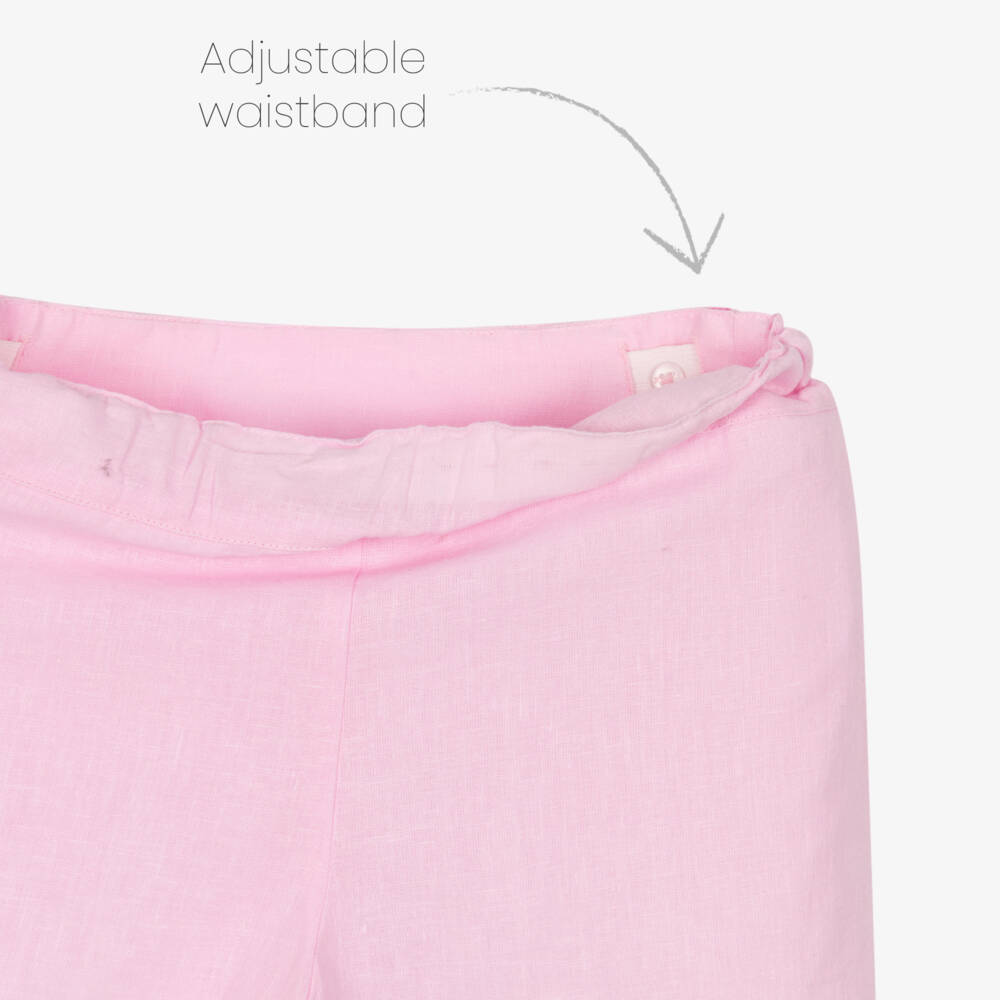 NAME IT-Girls Pink Cotton & Linen Tie Waist Shorts | Childrensalon