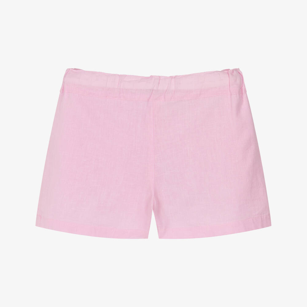 NAME IT-Girls Pink Cotton & Linen Tie Waist Shorts | Childrensalon