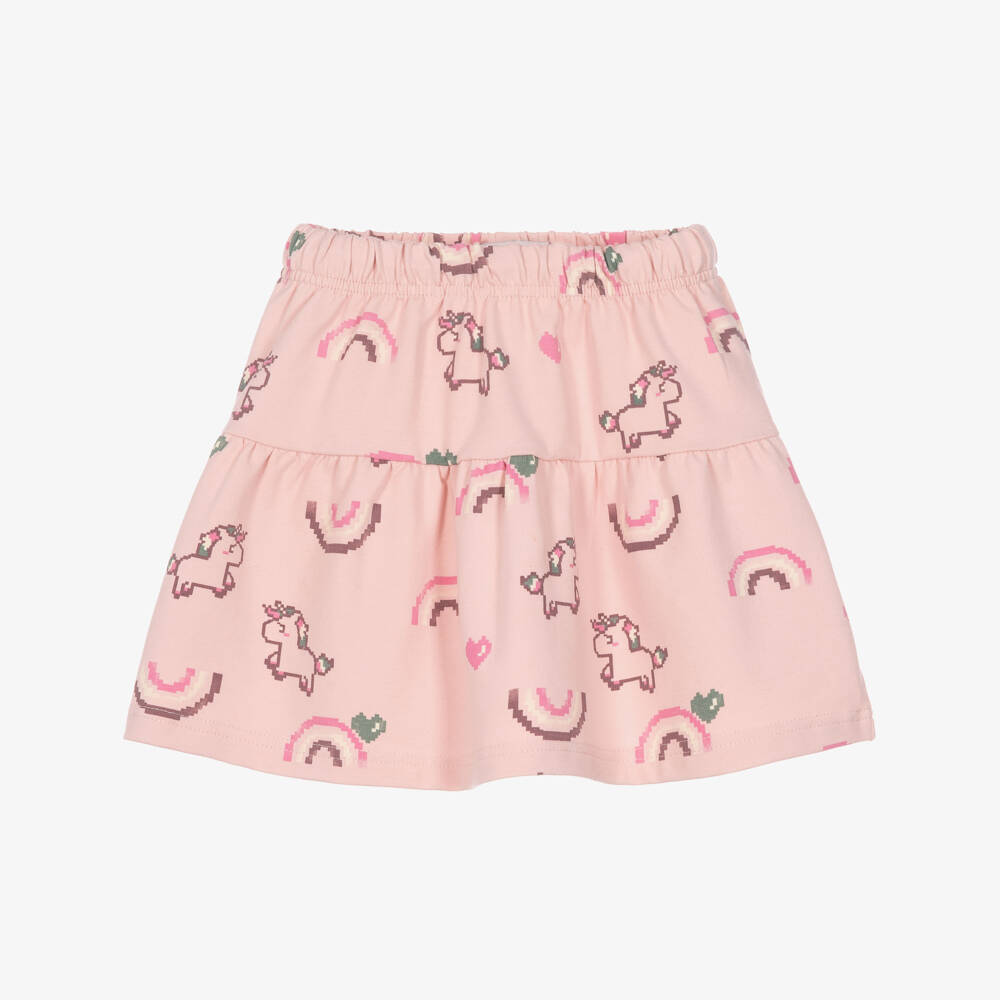 NAME IT-Girls Pink Cotton Skirt with Pixelated Unicorn Print | Childrensalon