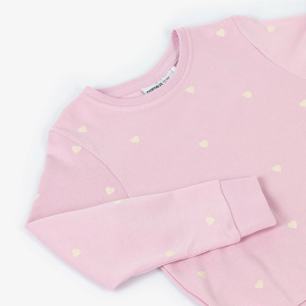 NAME IT-سويتشيرت قطن بطبعة قلوب لون زهري للبنات | Childrensalon