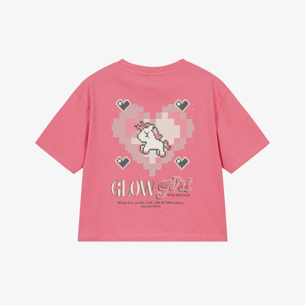 NAME IT-Girls Pink Cotton T-Shirt with Heart Motif | Childrensalon