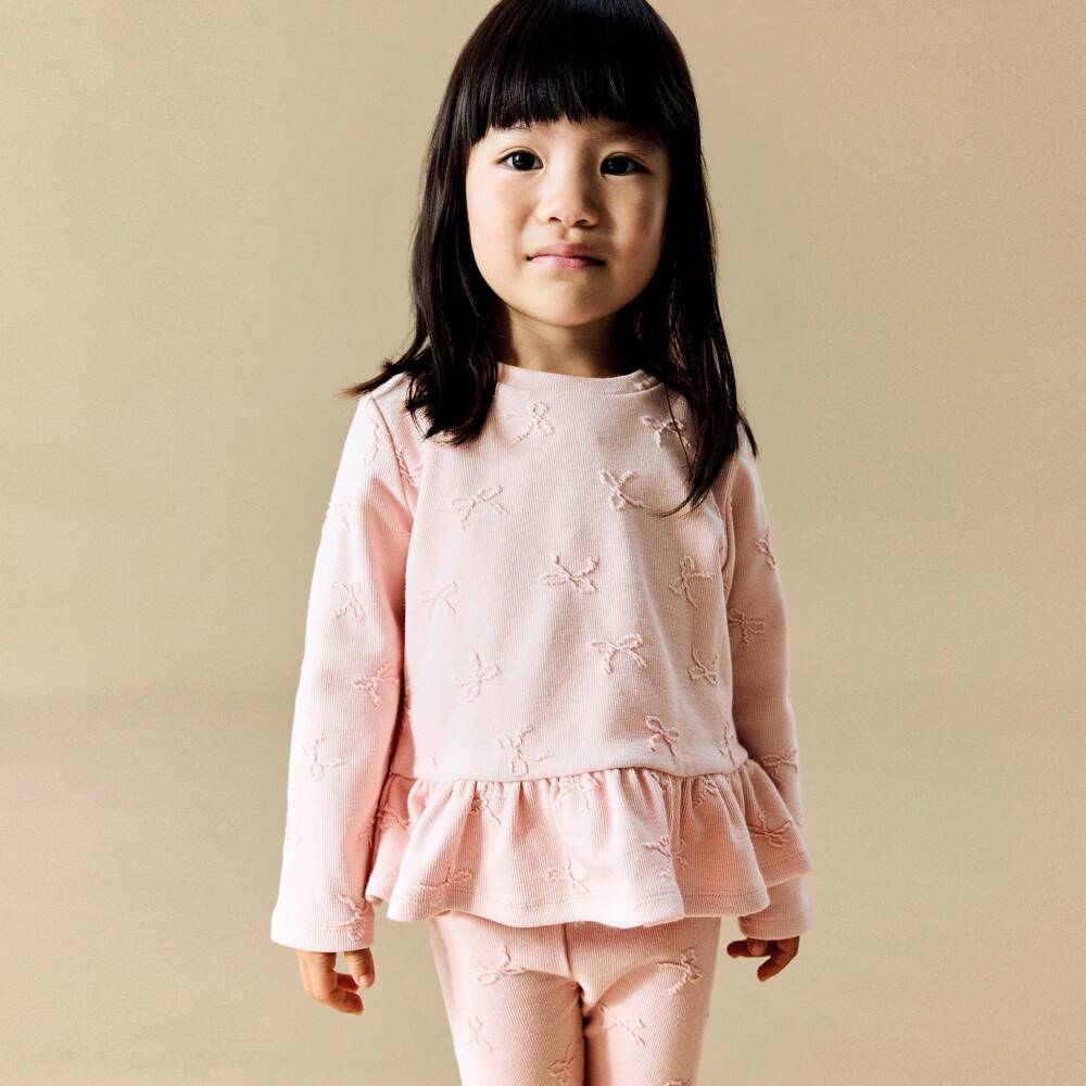 NAME IT-Girls Pink Cotton Top with Bows | Childrensalon