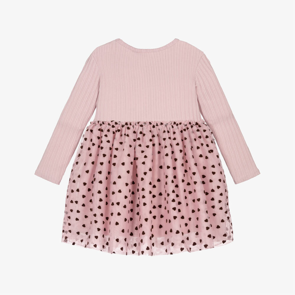 NAME IT-Girls Pink Dress with Felted Heart Tulle Skirt | Childrensalon