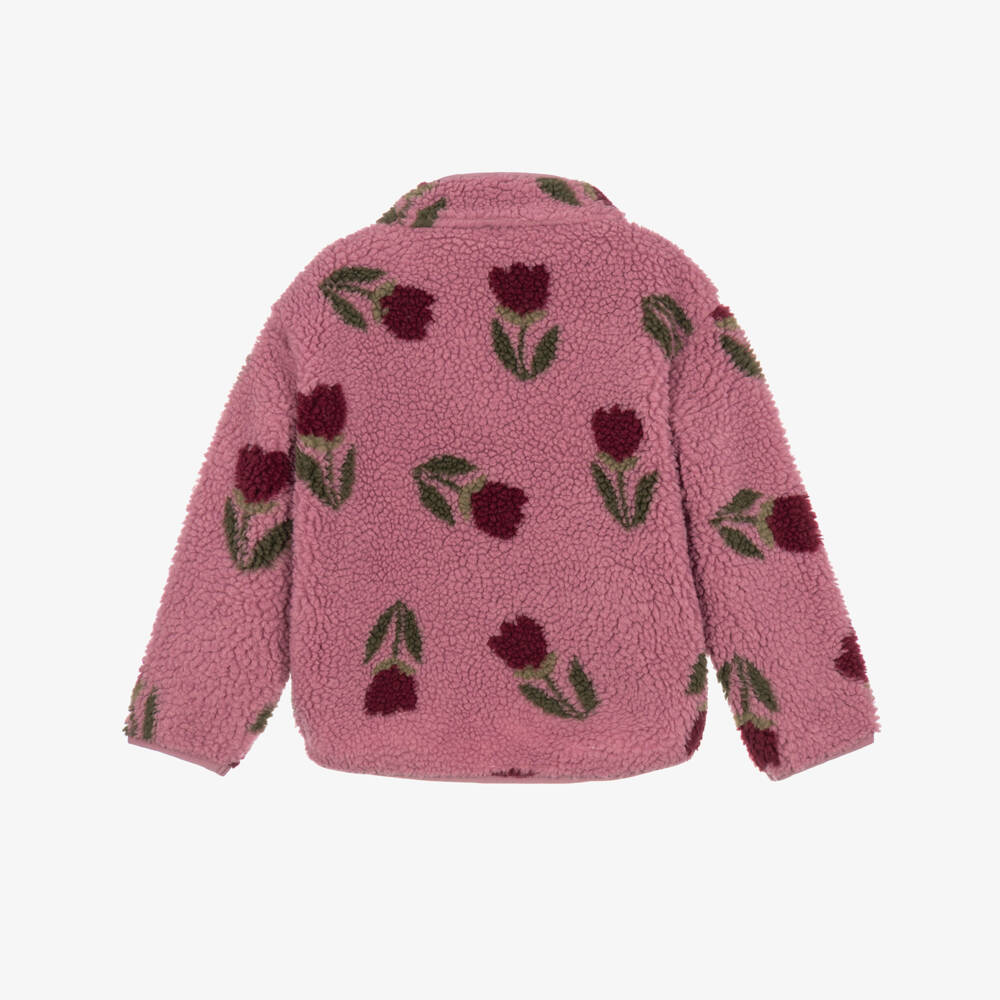 NAME IT-Girls Pink Fleece Zip-Up Top with Burgundy Flowers | Childrensalon