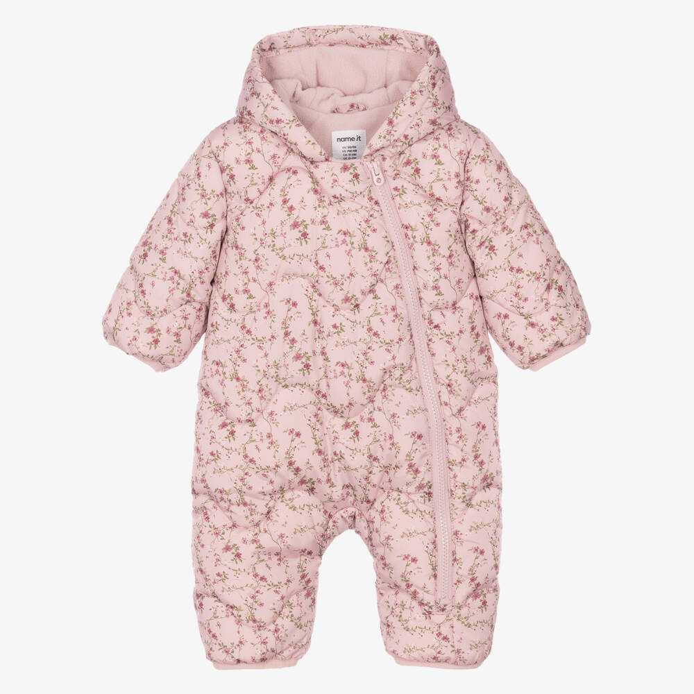 NAME IT-Girls Pink Floral Padded Pramsuit | Childrensalon