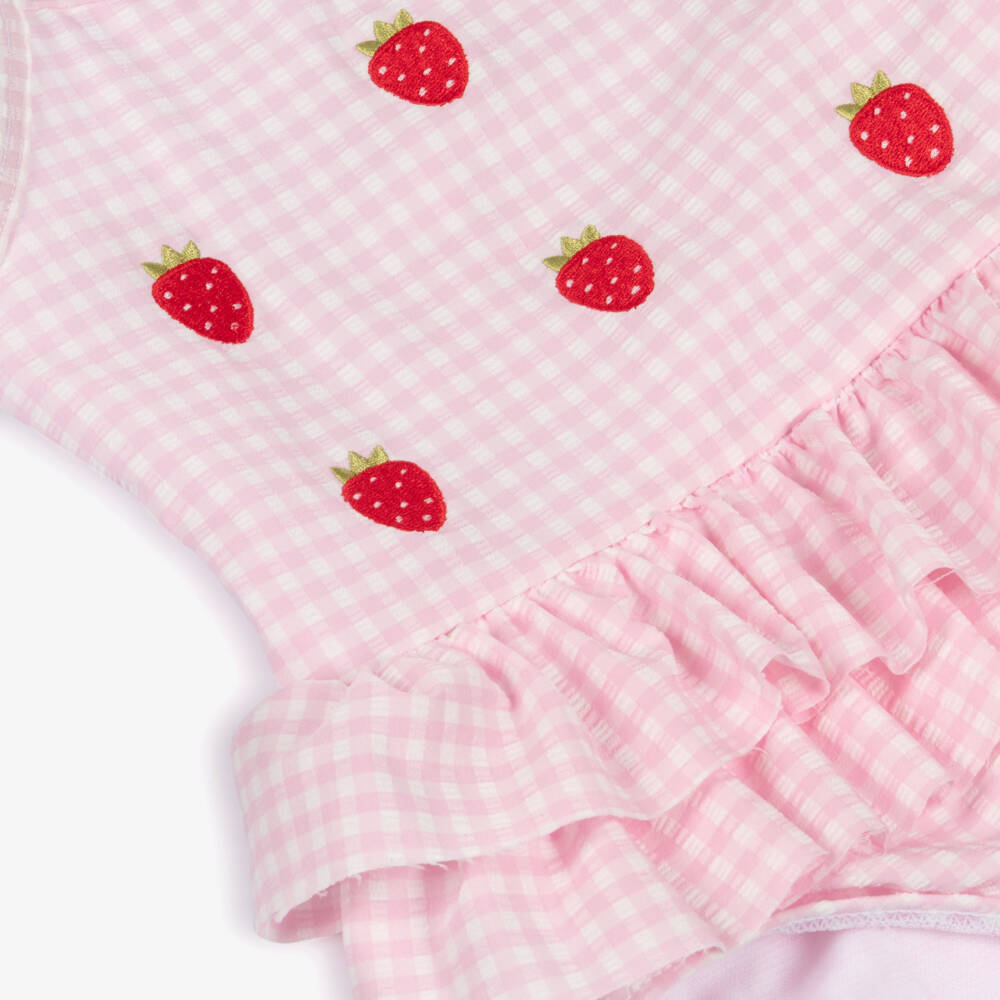 NAME IT-Girls Pink Gingham Swimsuit with Strawberry Motifs | Childrensalon