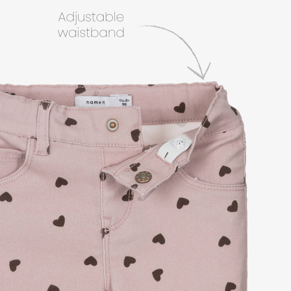 NAME IT-Джинсы розовые прямого кроя с сердечками для девочек | Childrensalon