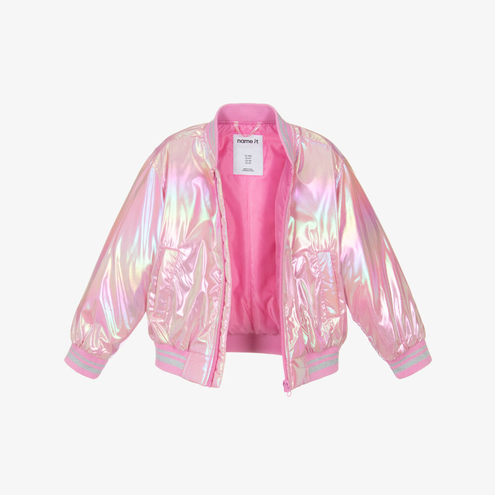 NAME IT-Girls Pink Iridescent Bomber Jacket | Childrensalon