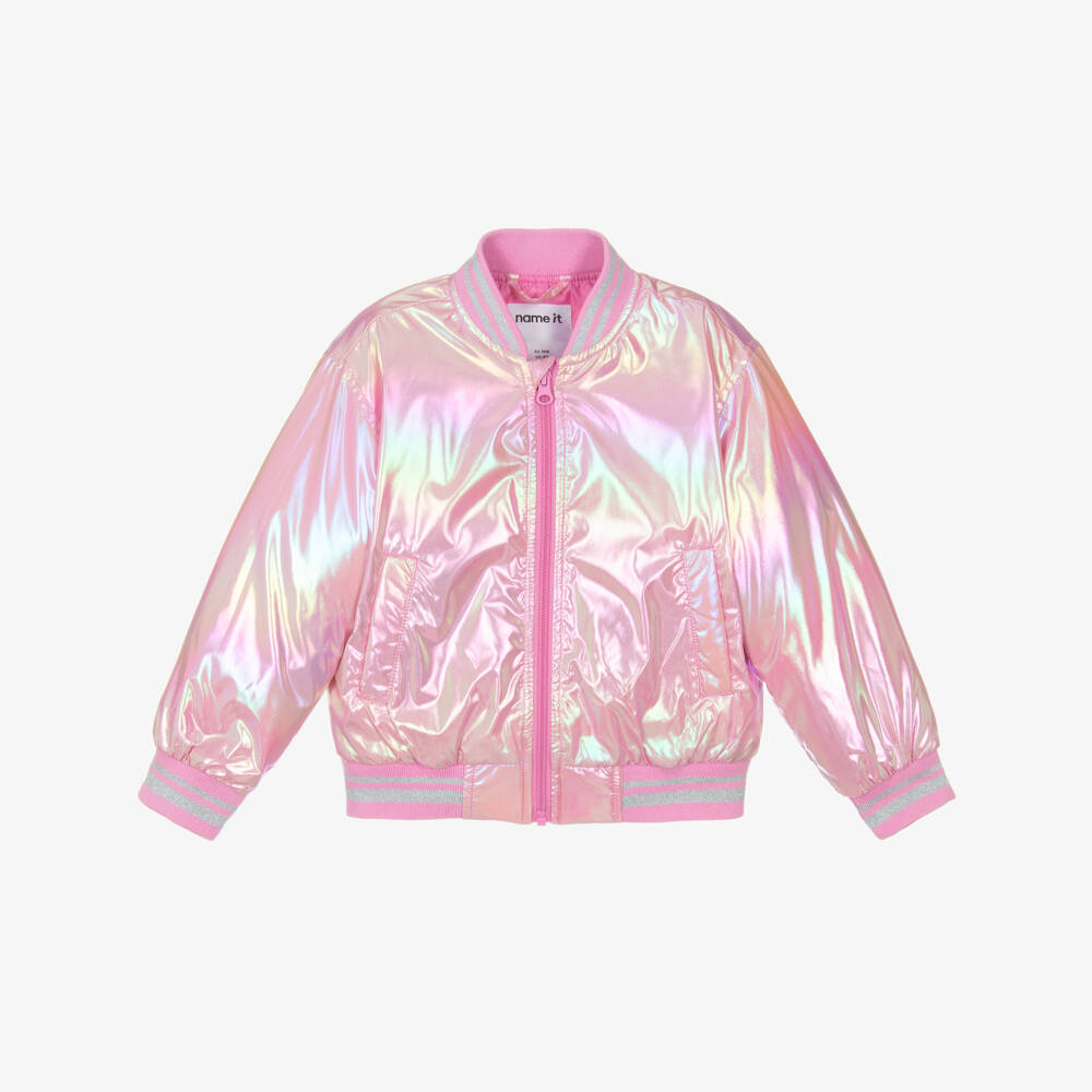NAME IT-Girls Pink Iridescent Bomber Jacket | Childrensalon