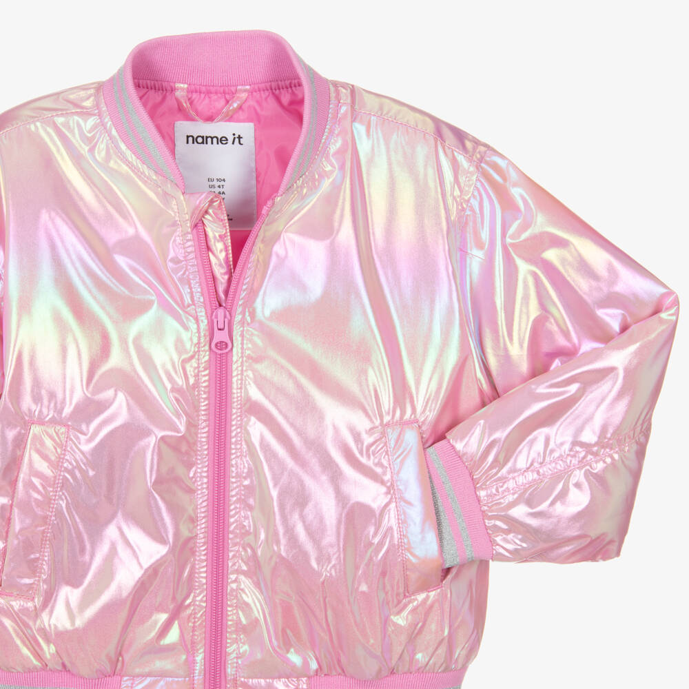 NAME IT-Girls Pink Iridescent Bomber Jacket | Childrensalon