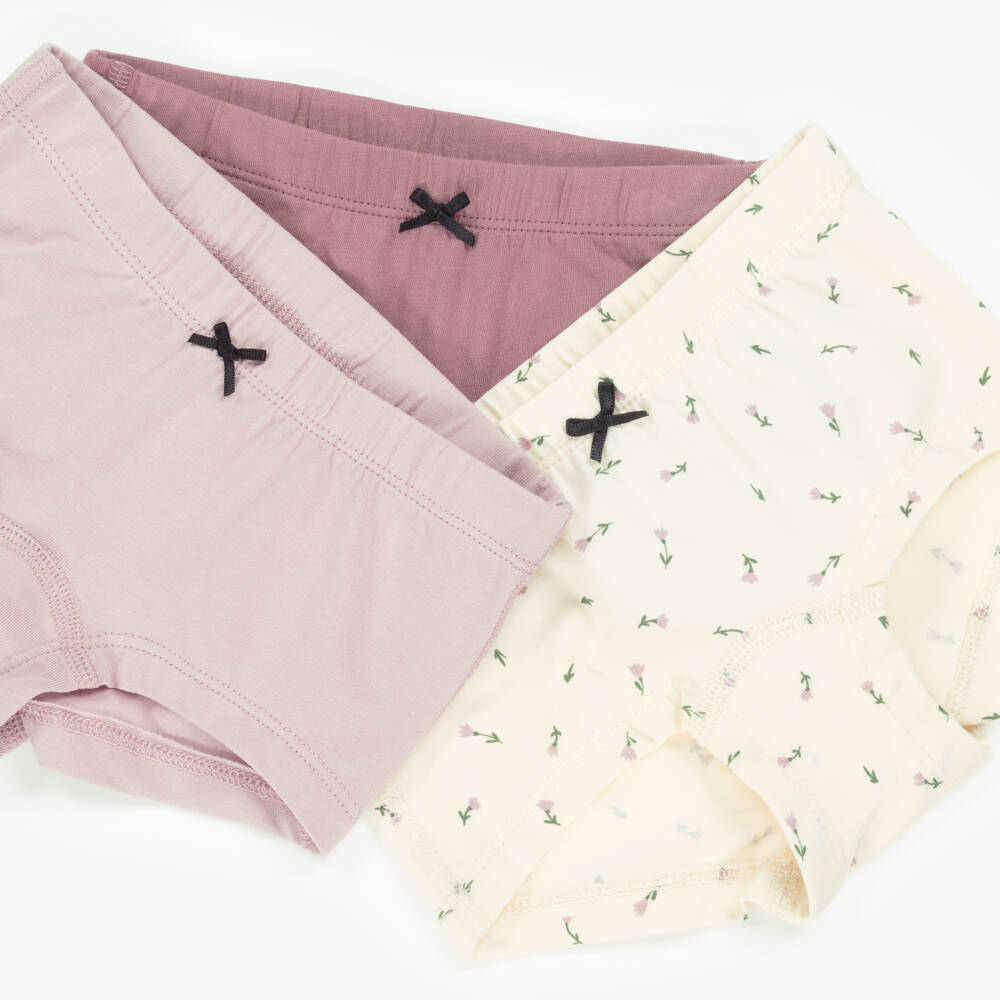 NAME IT-Girls Pink & Ivory Cotton Knickers (3 Pack) | Childrensalon