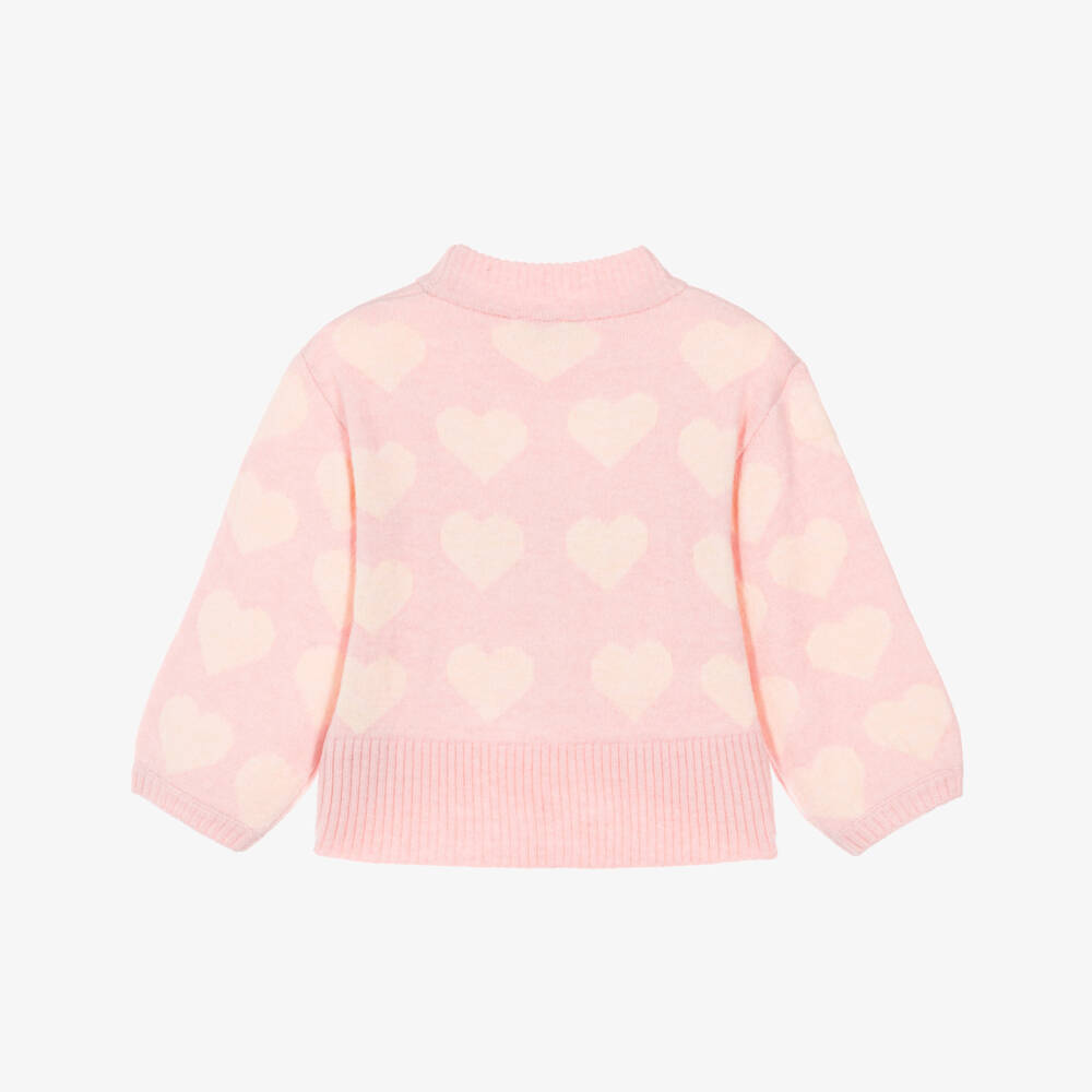 NAME IT-Girls Pink Knit Sweater with Heart Motifs | Childrensalon