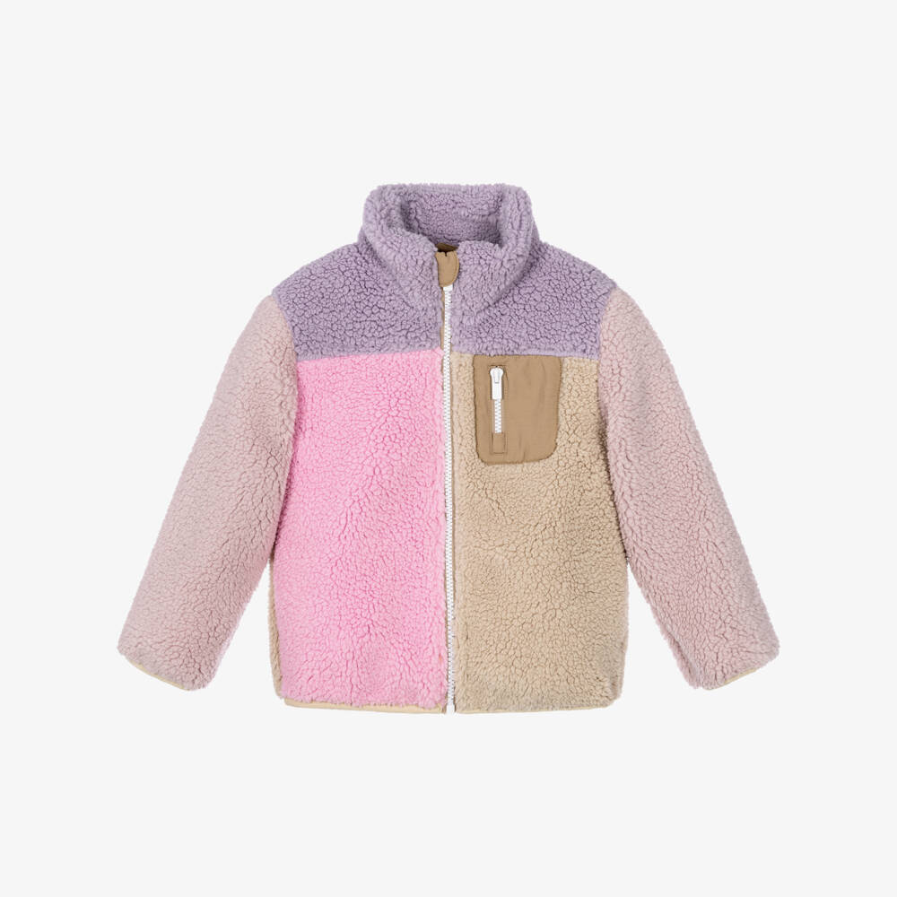 NAME IT-Girls Pink & Lilac Colourblock Teddy Fleece Jacket | Childrensalon